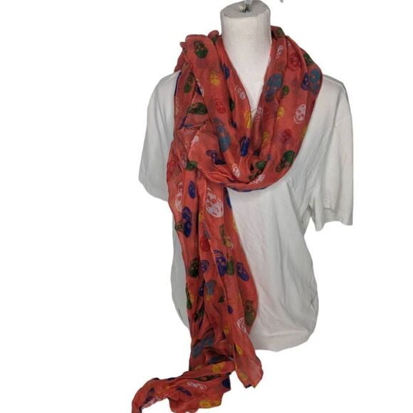 Fashionable Skull Pattern Design Inspired Multicolored Skulls Scarf Orange Large - Picture 3 of 10